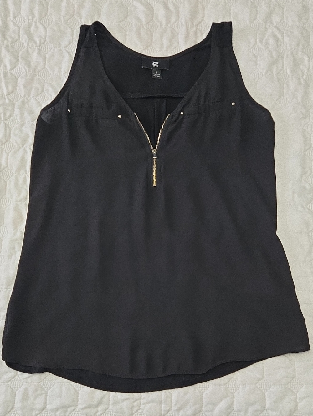 Iz Byer Black Sleeveless Zip-Front Camisole with Gold Hardware